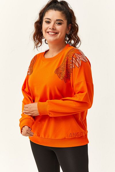 Ebsumu Plus Size Angels Stone Patterned Orange Women's Sweatshirt