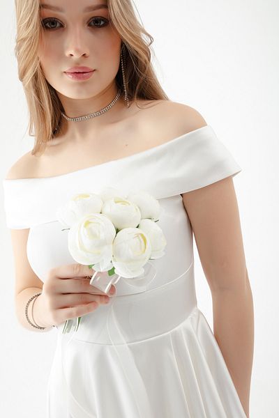 Lafaba Weißes Midi-Abendkleid aus Satin mit U-Boot-Ausschnitt für Damen