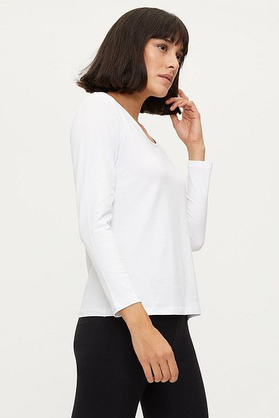Bross Tricou alb din bumbac cu mânecă lungă pentru femei Set de 2 - 1219