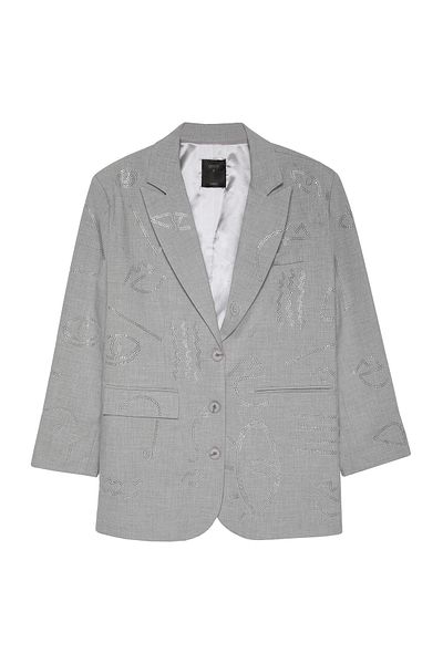 Quzu Blazer supradimensionat gri deschis - model de piatră și guler dublu