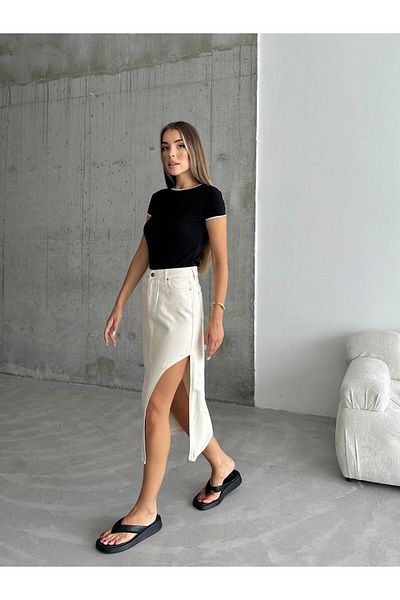 mydukkan.co Ασύμμετρη κοπή Trend Τζιν Φούστα Μπεζ