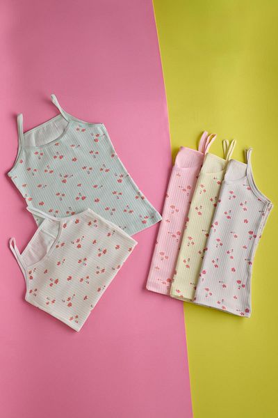 BONY SOCKS Girl's 5 Pack Ribbed Thin Strap Tank Top Multicolor