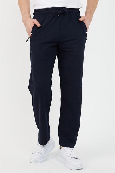 COMEOR Ανδρικό κέντημα με τσέπη με φερμουάρ Navy Blue Λεπτομερές ίσιο πόδι, χαλαρή εφαρμογή Premium υφασμάτινο παντελόνι