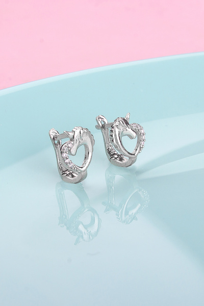 Else Silver 925 Ayar Gümüş Taşlı Tek Boynuzlu At Çocuk Küpesi