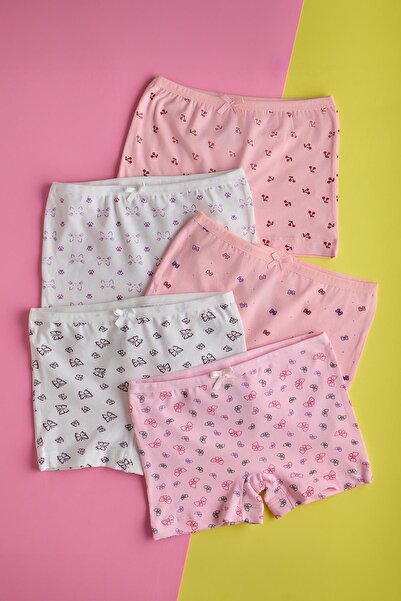 BONY SOCKS Butterfly Patterned Girl's Boxers - Pack of 5, Multicolored