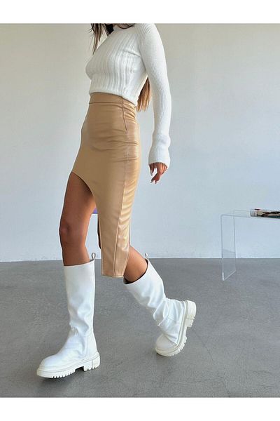 mydukkan.co Δερμάτινη φούστα Mink Asymmetric Cut