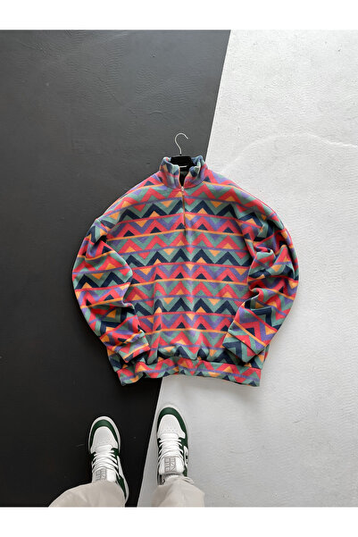 BYBASICMAN Geometric Color Pattern Fleece Sweatshirt - Pm