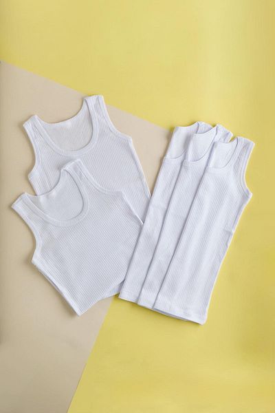 BONY SOCKS White Boys' Undershirt - Pack of 5, Ribbed and Thick Strap