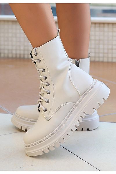 Fulu Toan Beige Leather Laced Boots