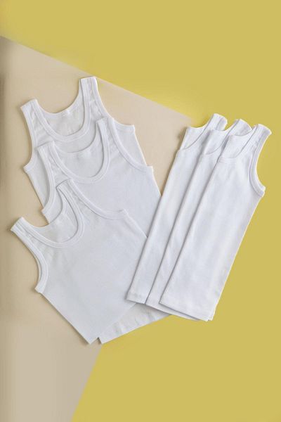 Katia&Bony Boy's 6-piece White Basic Pack - Thick Strap Tank Top