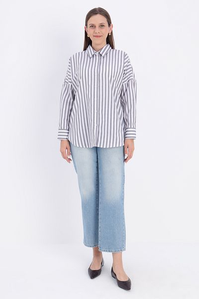 ALLDAY Λευκό-Γκρι Oversize Basic πουκάμισο