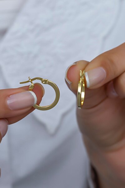 Nereze 925 Ayar Gümüş 15 Mm Gold Tamtur Küpe