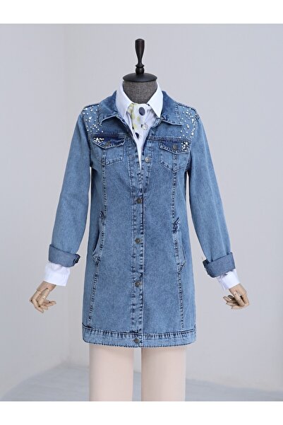 HİJABAYA Taş İşlemeli Yıkamalı Kot Ceket