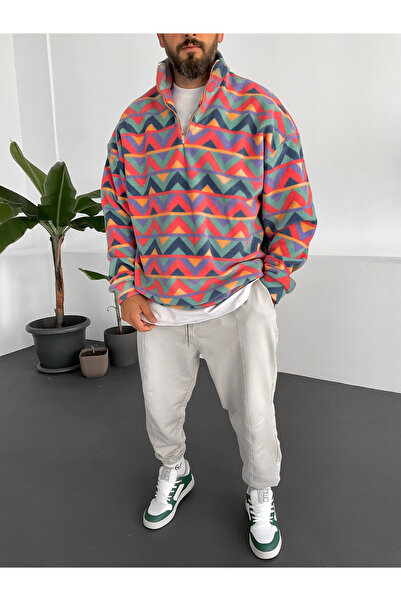 BYBASICMAN Поларна блуза с геометрични цветни мотиви - PM