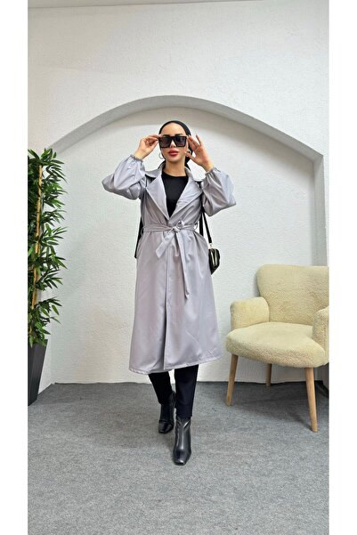 moda zeynaa Balon Kol Düz Trençkot
