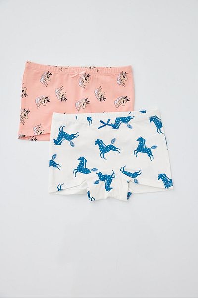 Katia&Bony Pack of 2 Unicorn Girls Boxer Ecru/Pink