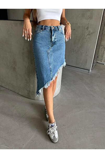mydukkan.co Fusta de blugi asimetrică Vio Albastru