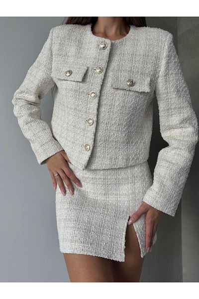 mydukkan.co Lilly Ecru Short Tweed Skirt
