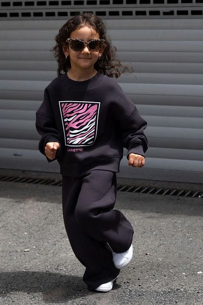 Minigimin Cicileri Zebra Printed My Little Flowers - Girl's Black Oversize Set