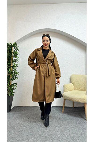 moda zeynaa Balon Kol Düz Trençkot