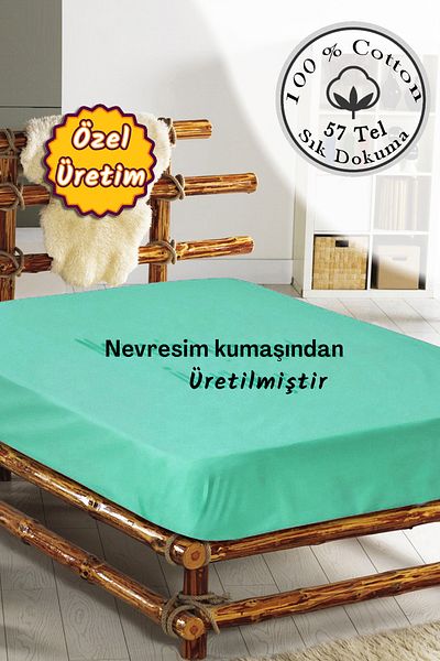 MonoHome Oeko-tex® Certified 100% Cotton Fitted Sheet - 57 Wire Water Green (Duvet Cover Made from Kumash)