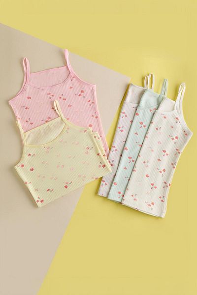 BONY SOCKS Girl's Thin Strap 5 Pack Colorful Flower Patterned Undershirt