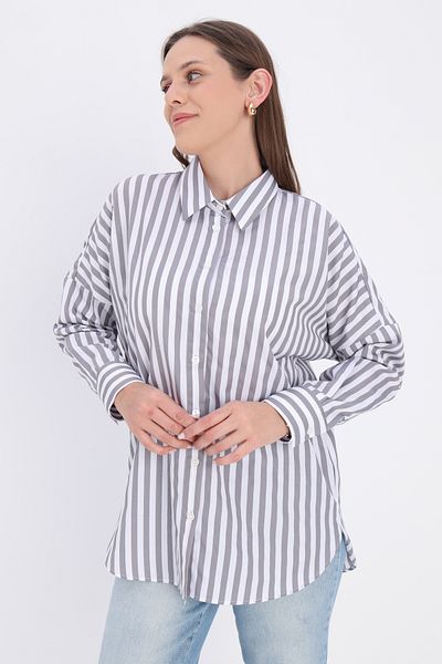 ALLDAY Λευκό-Γκρι Oversize Basic πουκάμισο