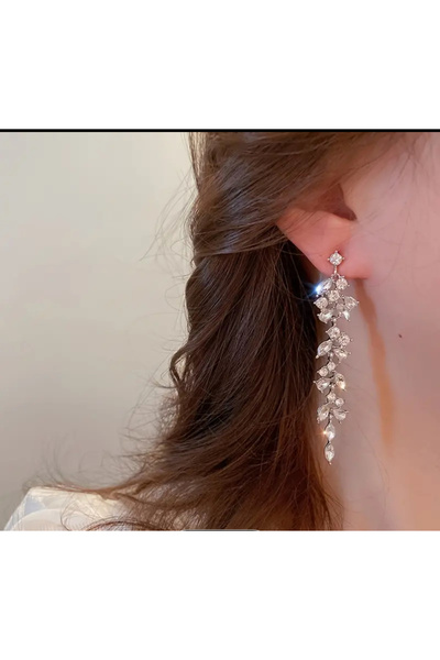 Butik Parlayan Rhinestone Süslemeli Çiçekli Küpe