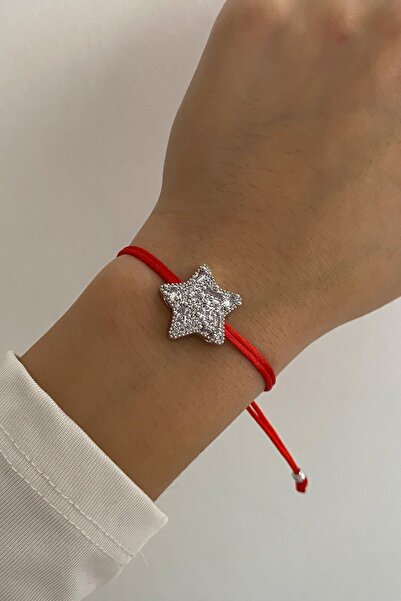 Jerie Silver Baget Taş İşlemeli Gümüş Yıldız Ayarlanabilir Asansörlü Kırmızı ...