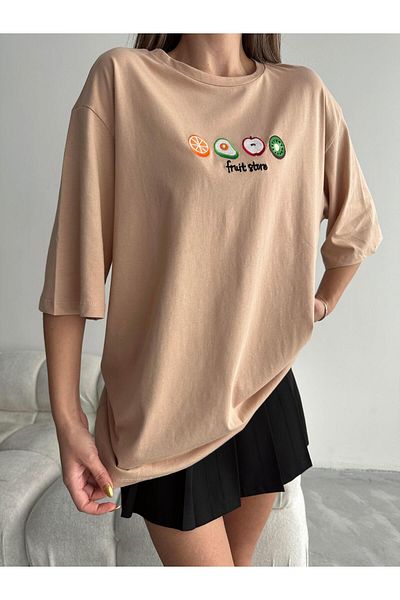 mydukkan.co Μπλουζάκι Fruit Embroidery Basic Mink
