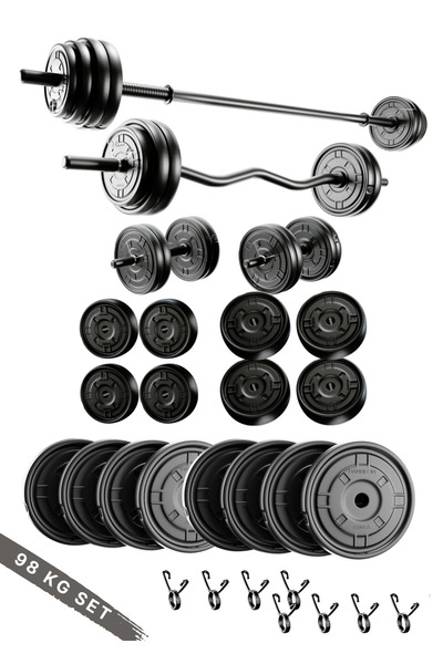 ygtsport 98 Kg ; 150 Cm Uzun Bar+ 120 Cm Z-barlı Megaset Halter Seti Ve Dambıl Seti Ağırlık Fitness Seti