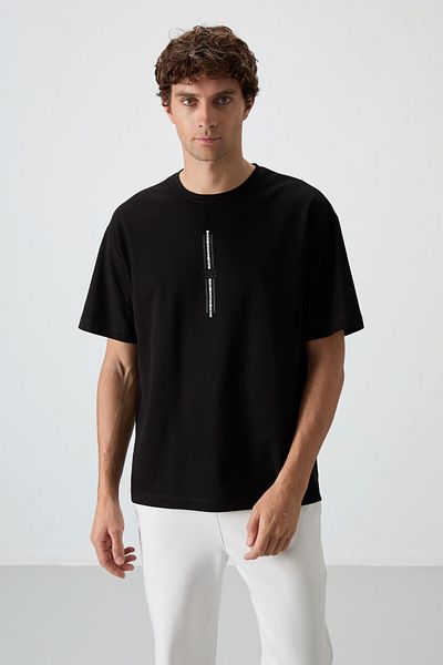 AIR JONES Tricou pentru bărbați, negru, cu suprafață groasă de bumbac, cu textura supradimensionată, imprimat - 88366