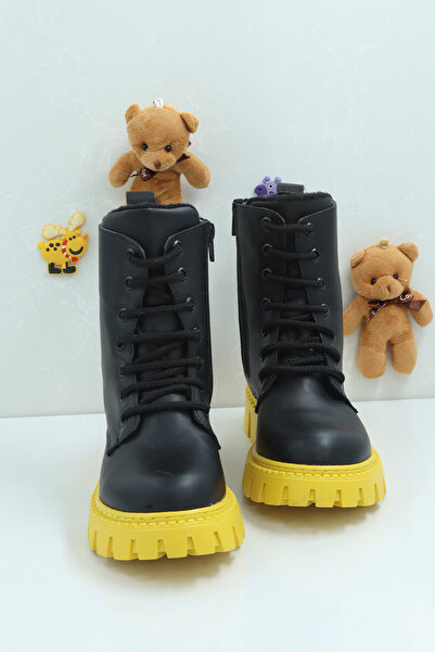 Moda Lime Unisex Sıcak Tutan Astarlı Chunky Kaymaz ve Rahat Taban Çocuk Kışlık Bot Kışlık Çocuk Bot