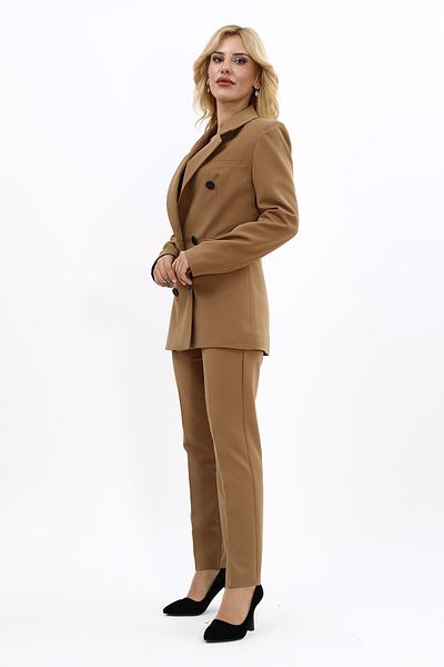 ÖNDER ÖZSOY Camel Blazer Jacket and Tube Leg Trousers Set