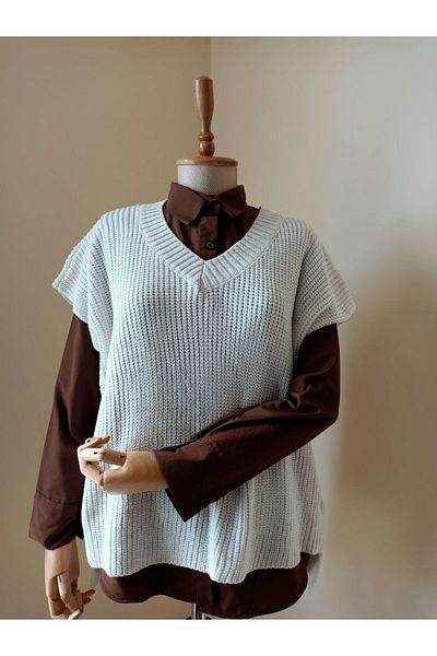 Butik İnci Wears V-Neck Ecru Suveteti