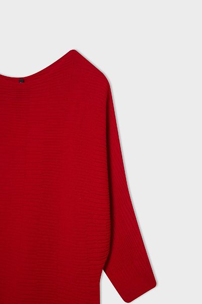 DeFacto Red Boat Neck Bat Sleeve Basic Plain Knitwear Sweater D7670Ax24Au