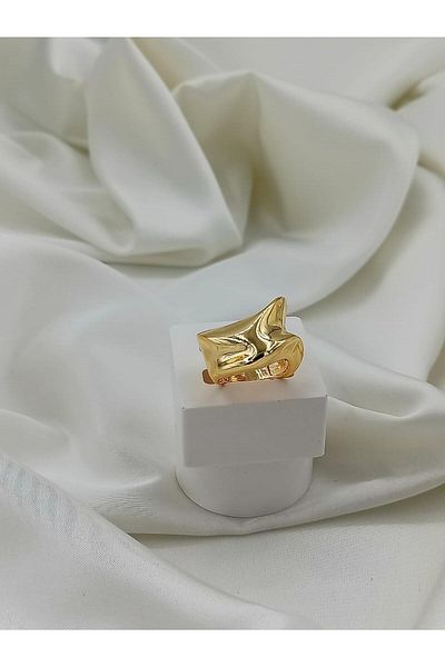 Jerie Adjustable Cut - Gold Thick Wavy Plate Ring