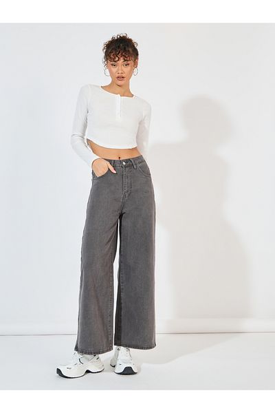 Styli Mid Rise Wide Leg Ankle Length Jeans