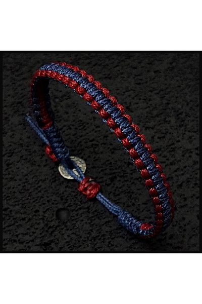 Seven Art Jewelry Burgundy Blue Color Bracelet, Macrame Bracelet, Rope Bracelet, Antique Silver Button