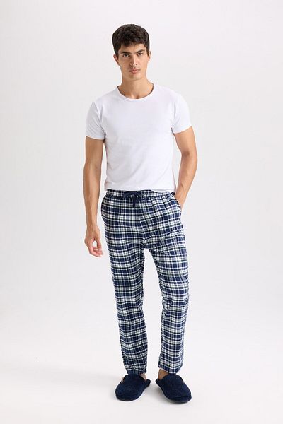 DeFacto Regular Fit Checkered Waist Lace up Flat Leg Pocket Long Length Pajama Bottoms D0947Ax24Wn