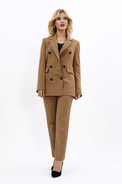 ÖNDER ÖZSOY Camel Blazer Jacket and Tube Leg Trousers Set