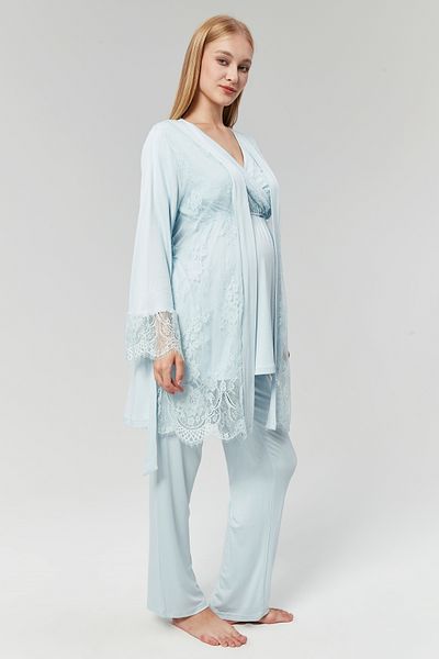 Rimel Homewear Set pijama de maternitate cu detaliu din dantela cu doua piepturi cu halat