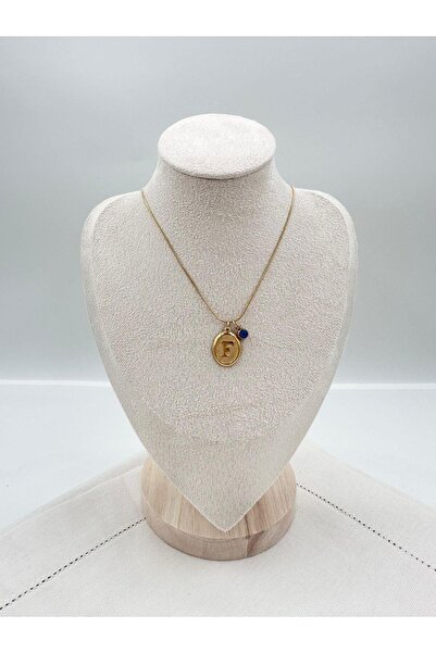 Jerie Gold F Harf Vintage Çelik Kolye