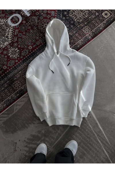 JANES Hanorac alb de bază cu glugă - bumbac pieptănat cu trei fire