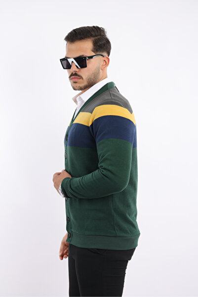 rugatchi Paneled Thessaloniki Knitted Men's Cardigan – 70% Cotton 30% Viscose