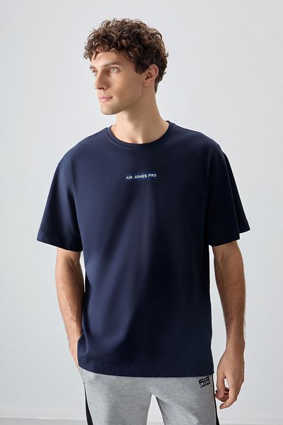 AIR JONES Мъжка тениска Oversize Fit с щампа, тъмносиня, 100% памучна, плътна, мека текстура - 88354