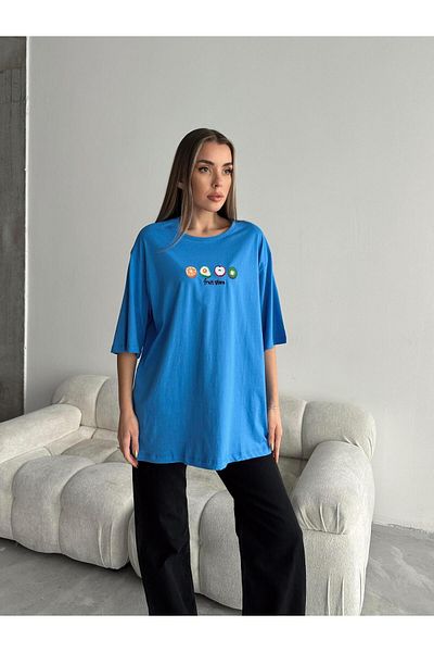 mydukkan.co Μπλουζάκι με κέντημα φρούτων Basic μπλε