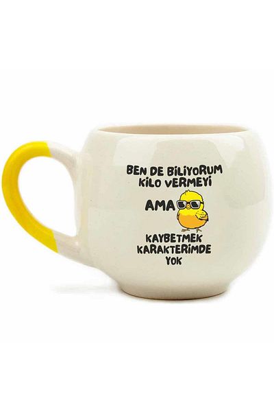 PALTO TASARIM Lose It Ain'T in My Character Cream Shiny Balloon Mug (Yellow Handle) - Gift Ceramic Mug