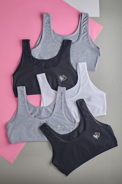 Katia&Bony Girl's 5 Pack Thick Strap Athlete Bustier Black/White