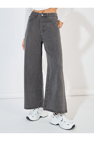 Styli Mid Rise Wide Leg Ankle Length Jeans